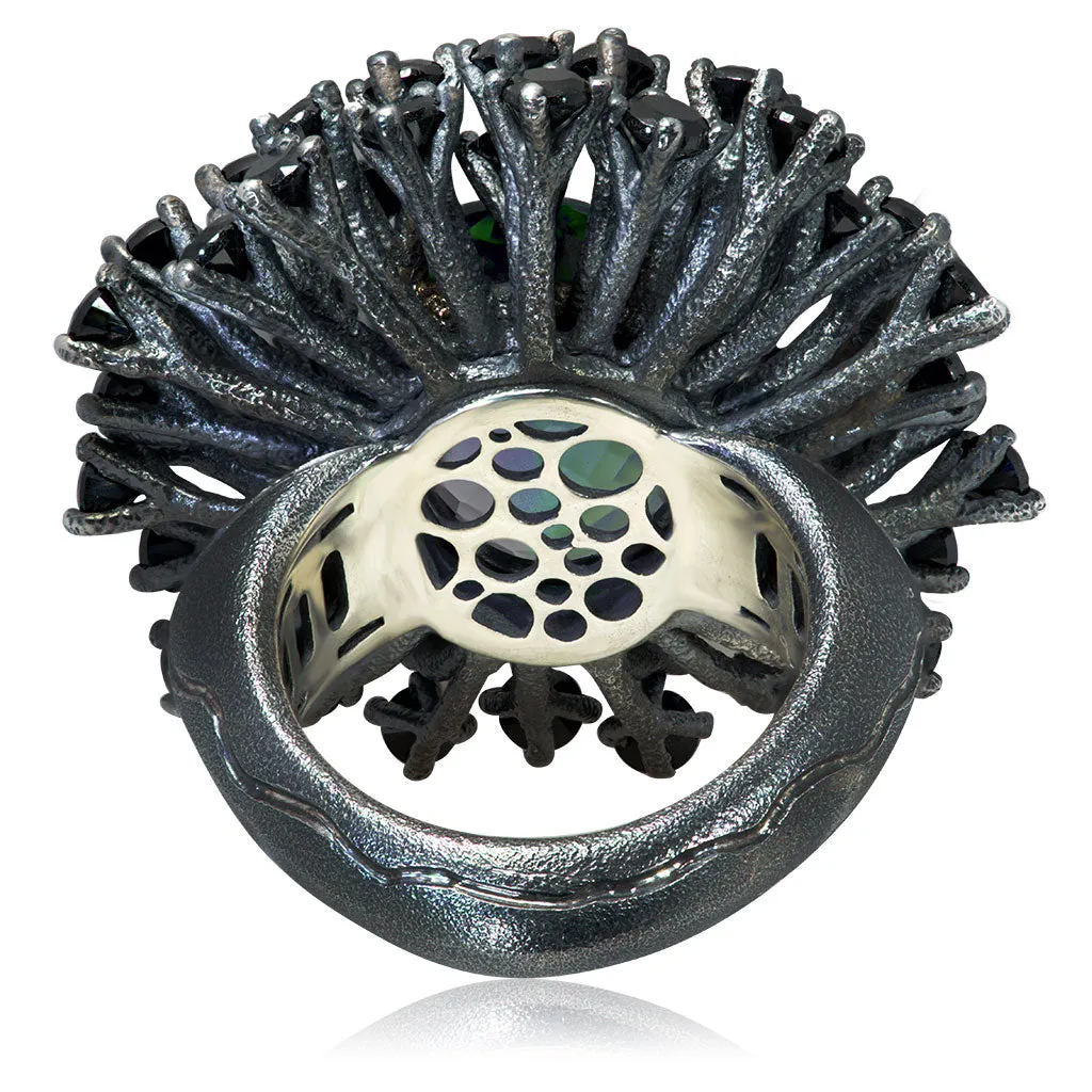 Silver Astra Ring with Swarovski Green Crystal & Spinel