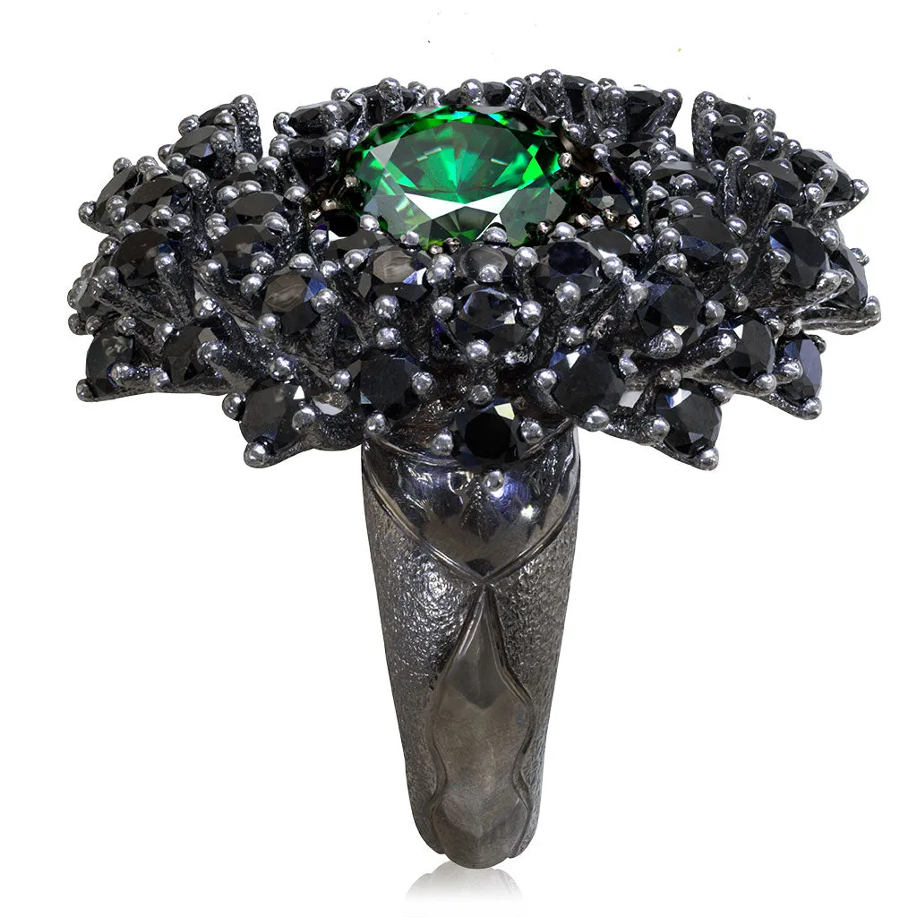 Silver Astra Ring with Swarovski Green Crystal & Spinel