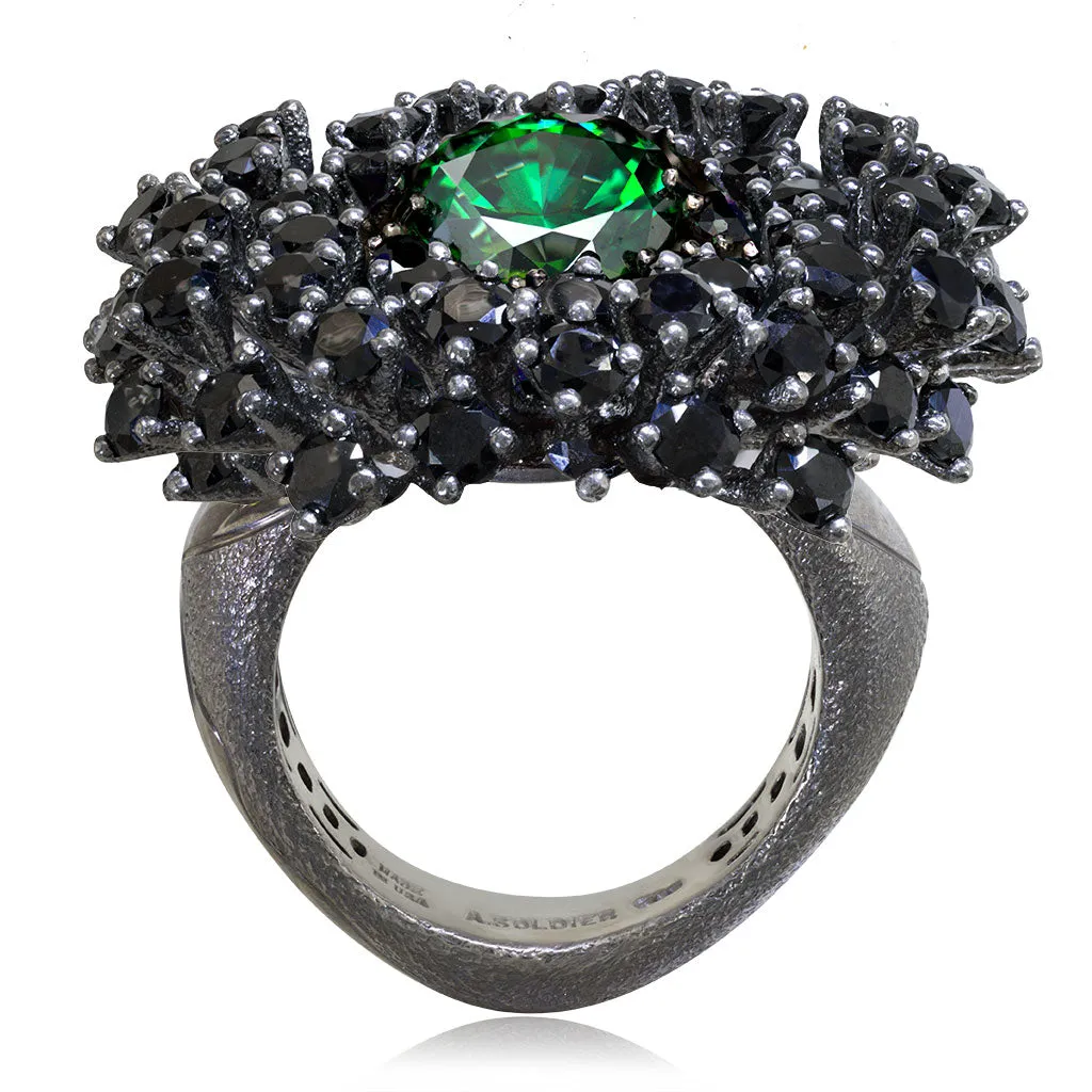 Silver Astra Ring with Swarovski Green Crystal & Spinel