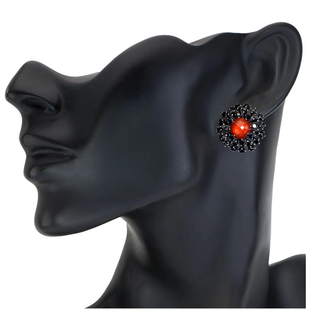 Silver Astra Stud Earrings with Red Agate & Spinel
