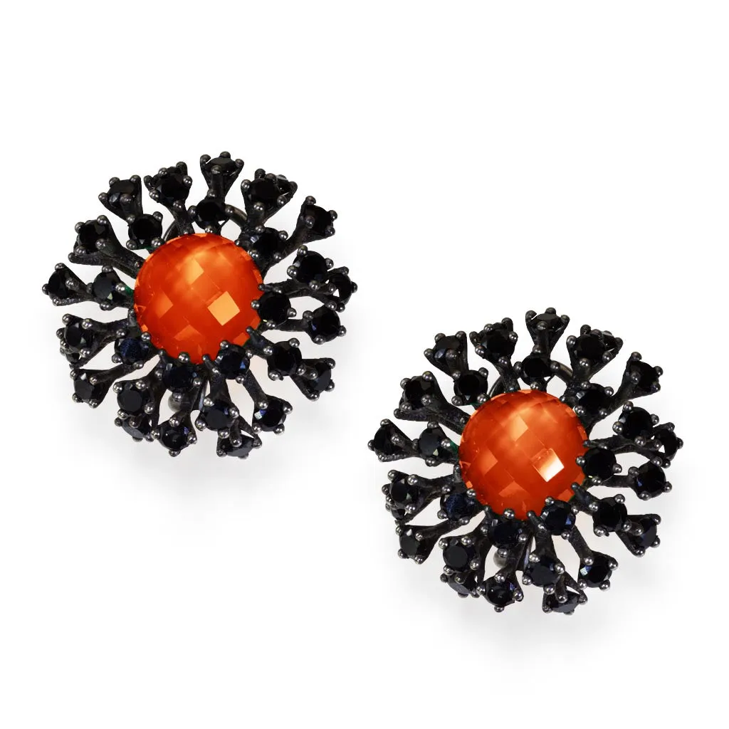 Silver Astra Stud Earrings with Red Agate & Spinel