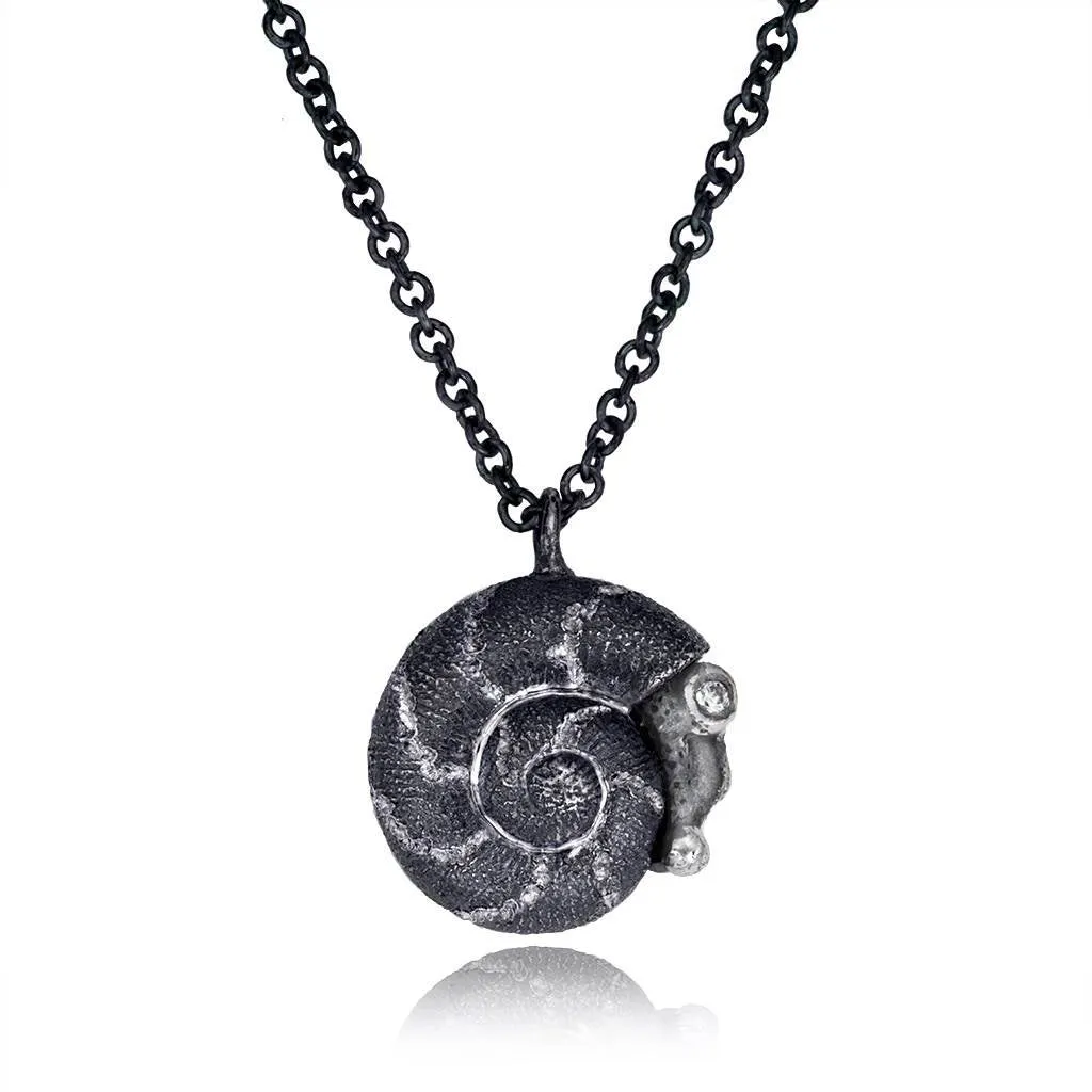Silver Baby Snail Pendant with Diamonds On Chain