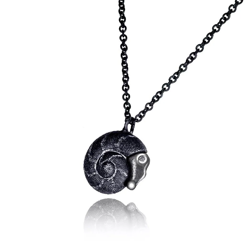 Silver Baby Snail Pendant with Diamonds On Chain