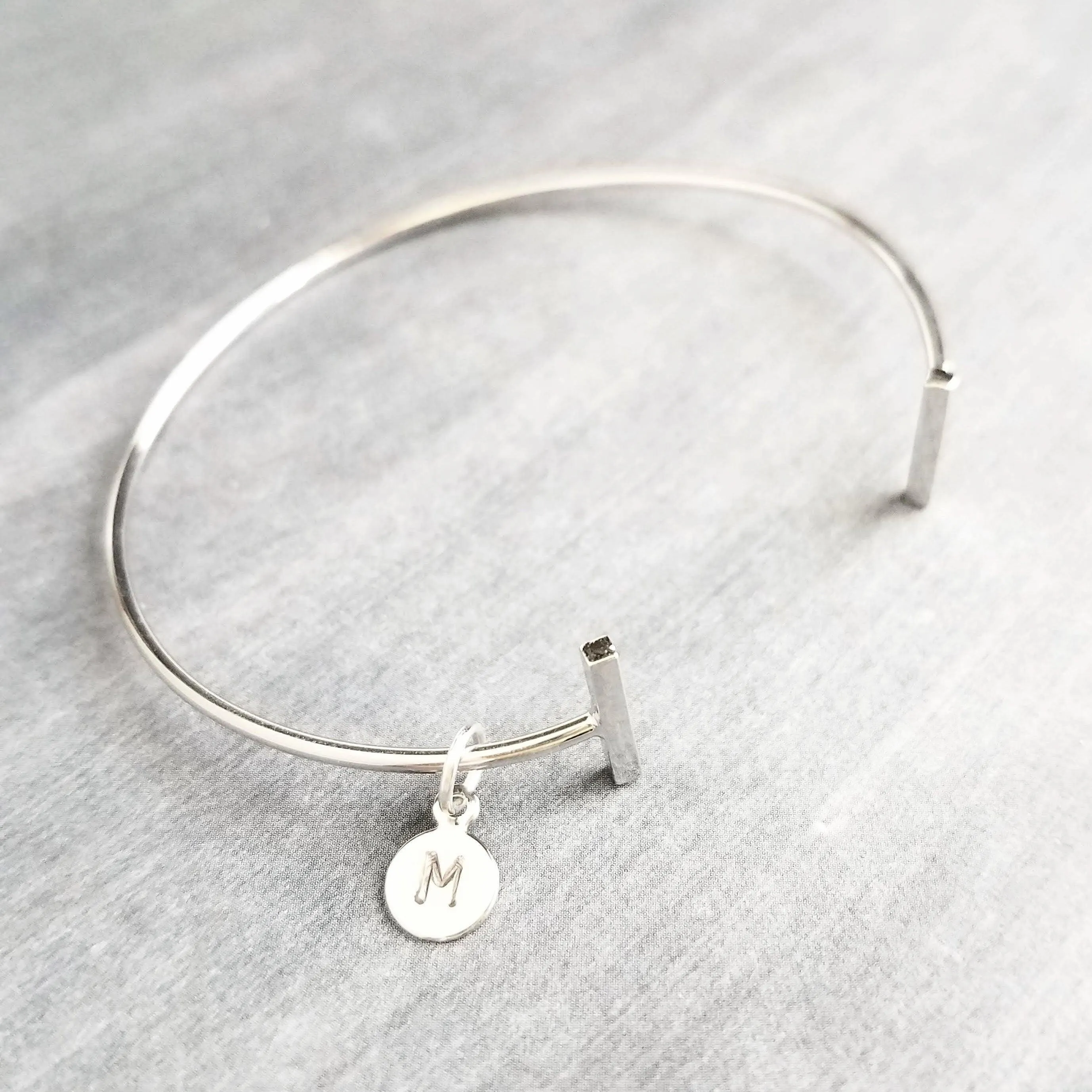 Silver Bar Bracelet, double bar bracelet, thin silver bracelet, thin silver bangle, thin cuff, silver initial bracelet, letter cuff, custom