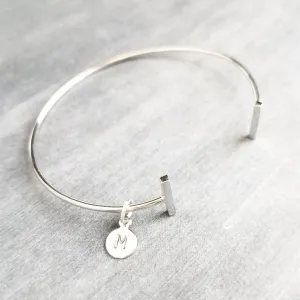 Silver Bar Bracelet, double bar bracelet, thin silver bracelet, thin silver bangle, thin cuff, silver initial bracelet, letter cuff, custom