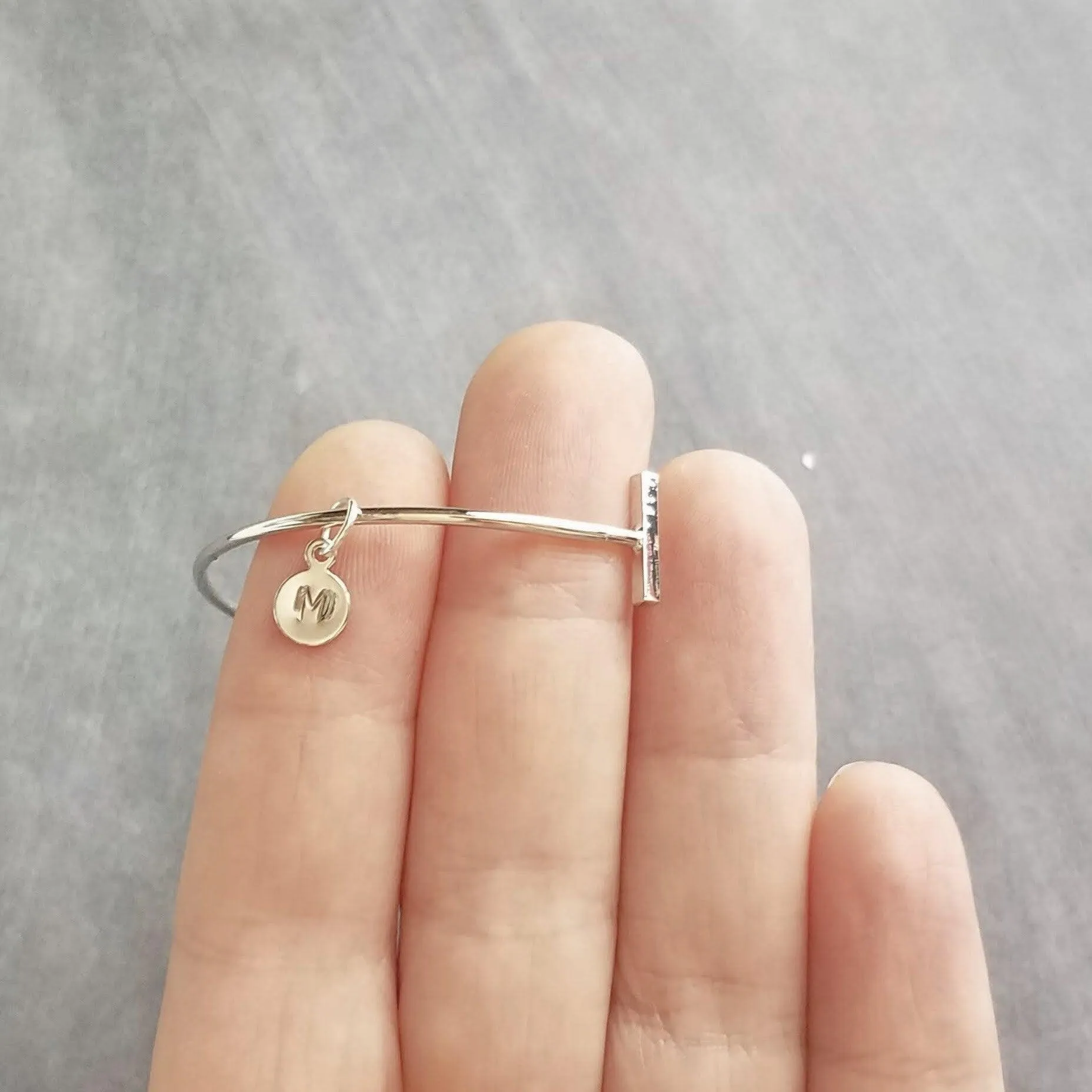 Silver Bar Bracelet, double bar bracelet, thin silver bracelet, thin silver bangle, thin cuff, silver initial bracelet, letter cuff, custom
