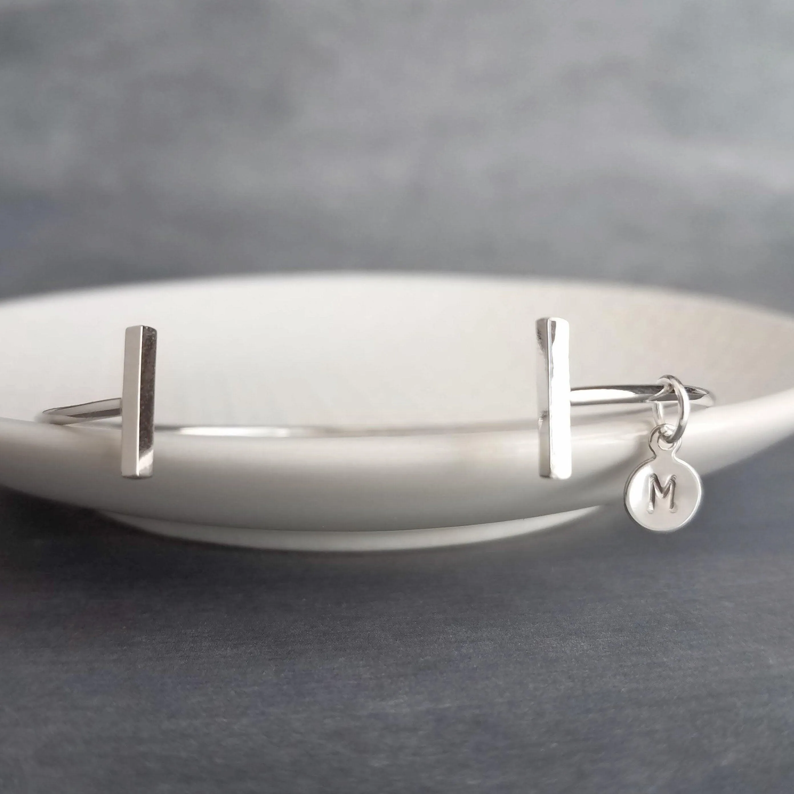 Silver Bar Bracelet, double bar bracelet, thin silver bracelet, thin silver bangle, thin cuff, silver initial bracelet, letter cuff, custom