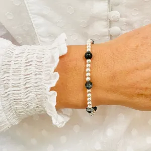 Silver Bead and Snowflake Obsidian Gemstone Bracelet