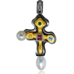 Silver Blackened Byzantine Cross with Gemstones