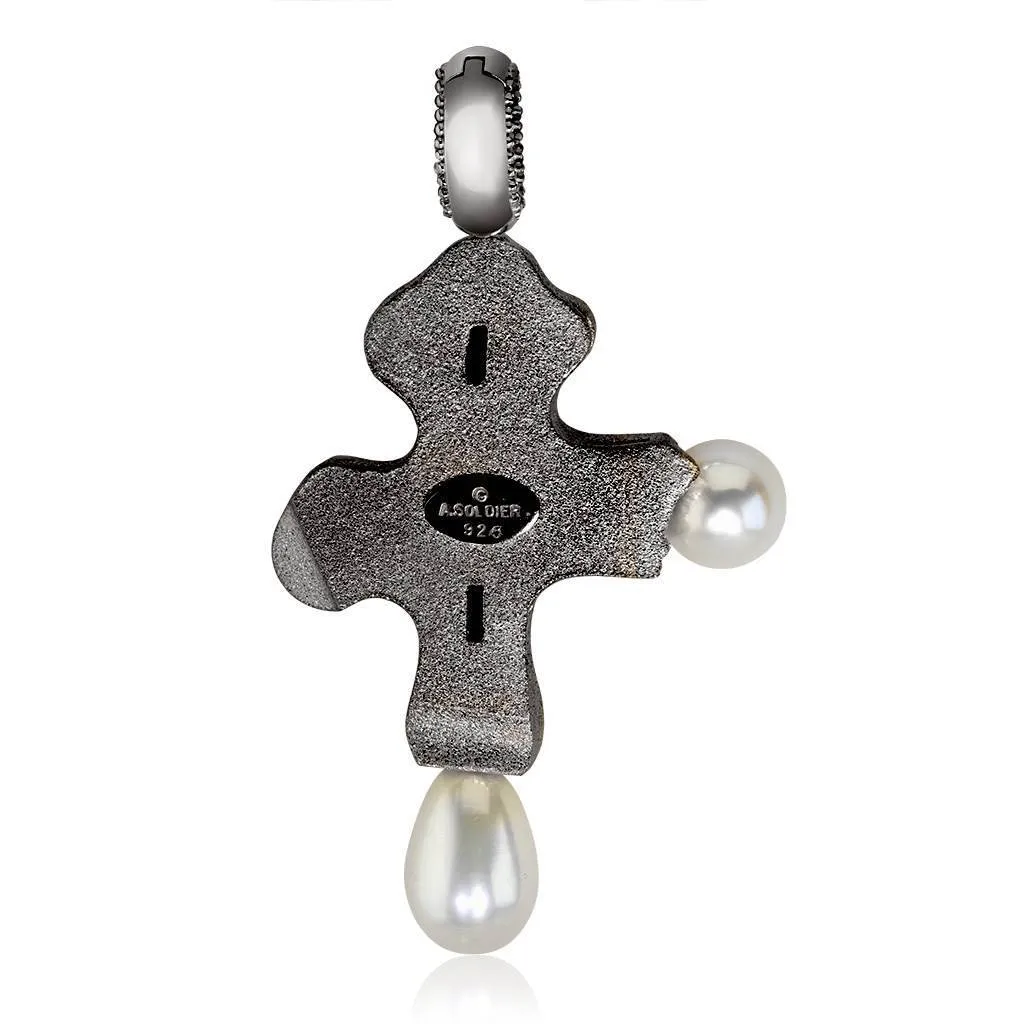 Silver Blackened Byzantine Cross with Gemstones