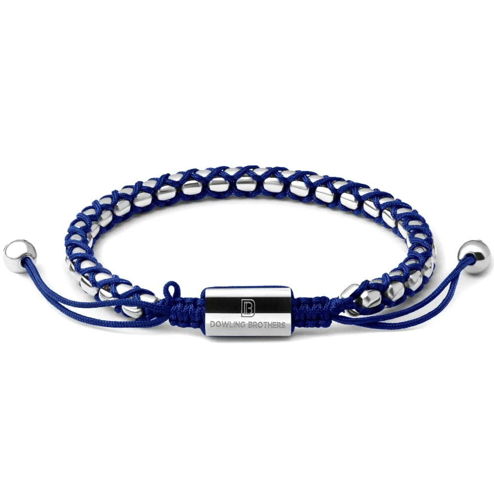 Silver Braided Box Chain Bracelet in Navy