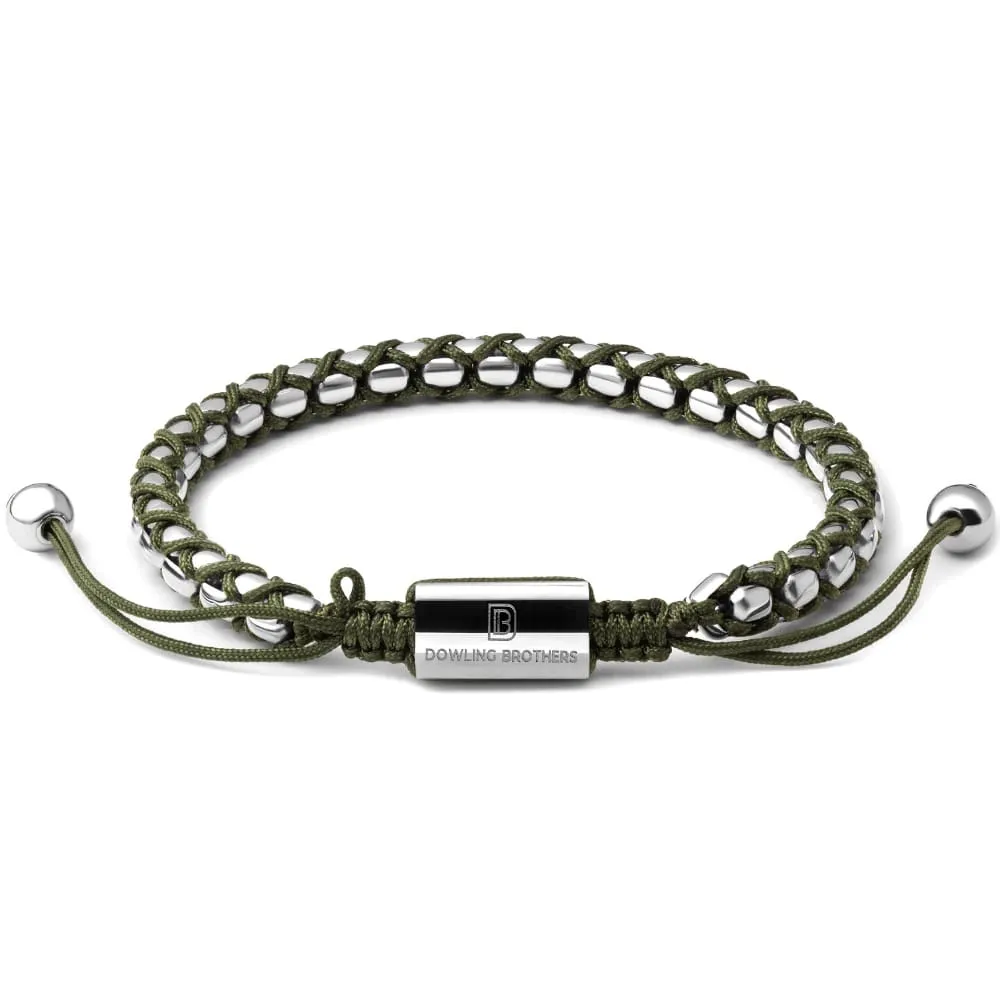 Silver Braided Box Chain Bracelet in Olive