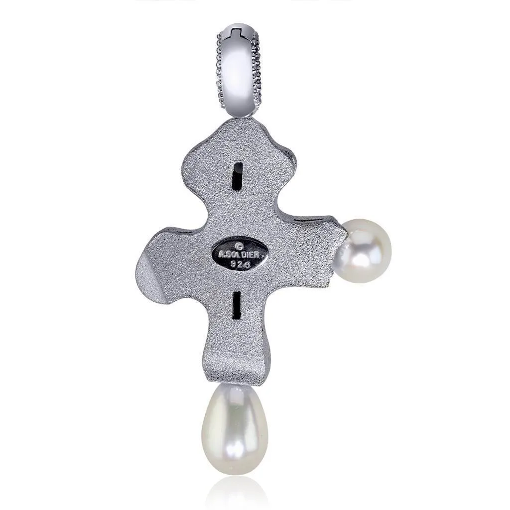 Silver Byzantine Cross Pendant with Gemstones
