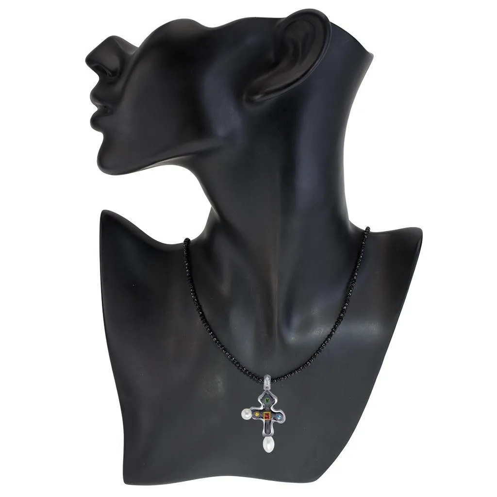 Silver Byzantine Cross Pendant with Gemstones