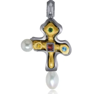 Silver Byzantine Cross Pendant with Gemstones