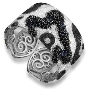 Silver Cora Pattern Cuff Bracelet with Black Spinel