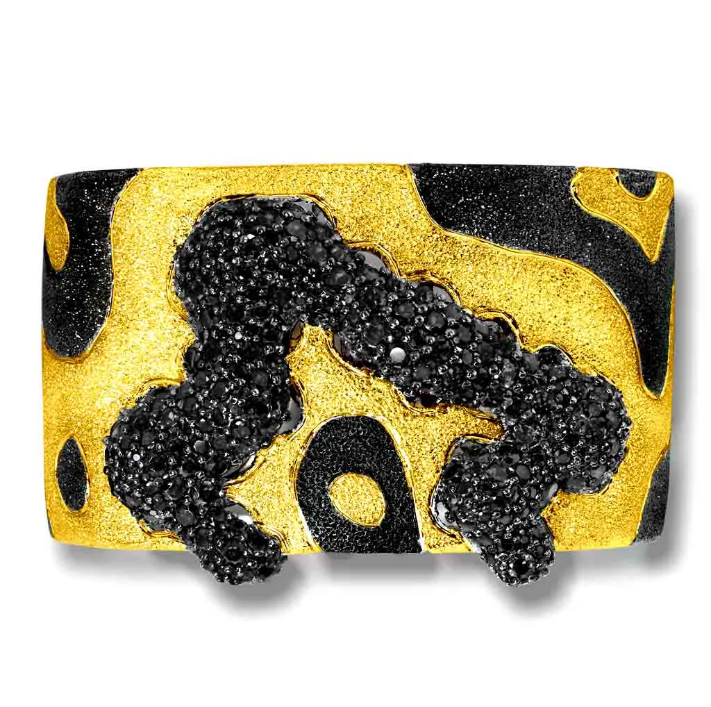 Silver Cora Pattern Cuff Bracelet with Black Spinel