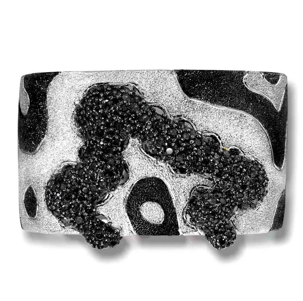 Silver Cora Pattern Cuff Bracelet with Black Spinel
