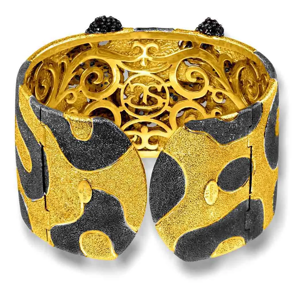 Silver Cora Pattern Cuff Bracelet with Black Spinel