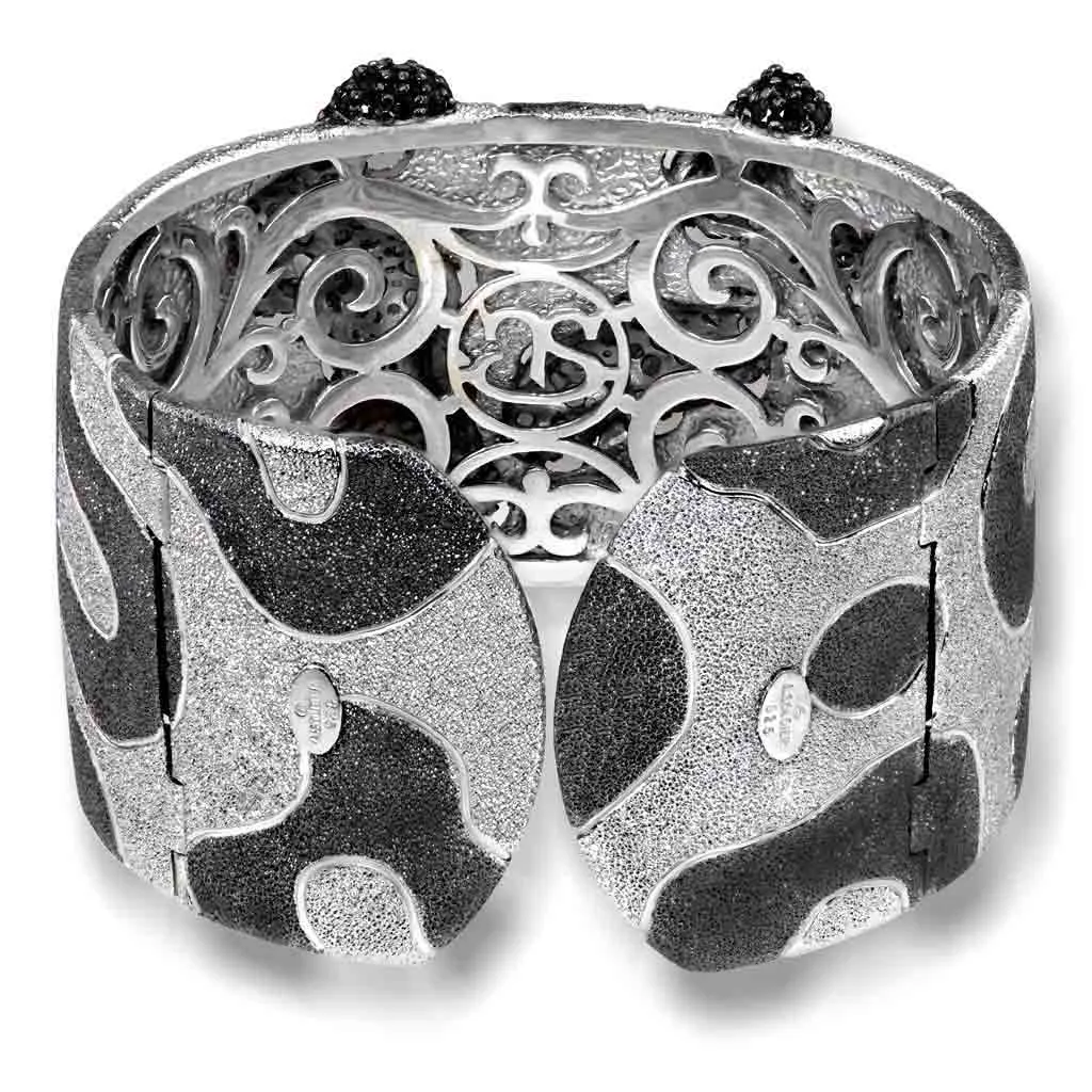 Silver Cora Pattern Cuff Bracelet with Black Spinel