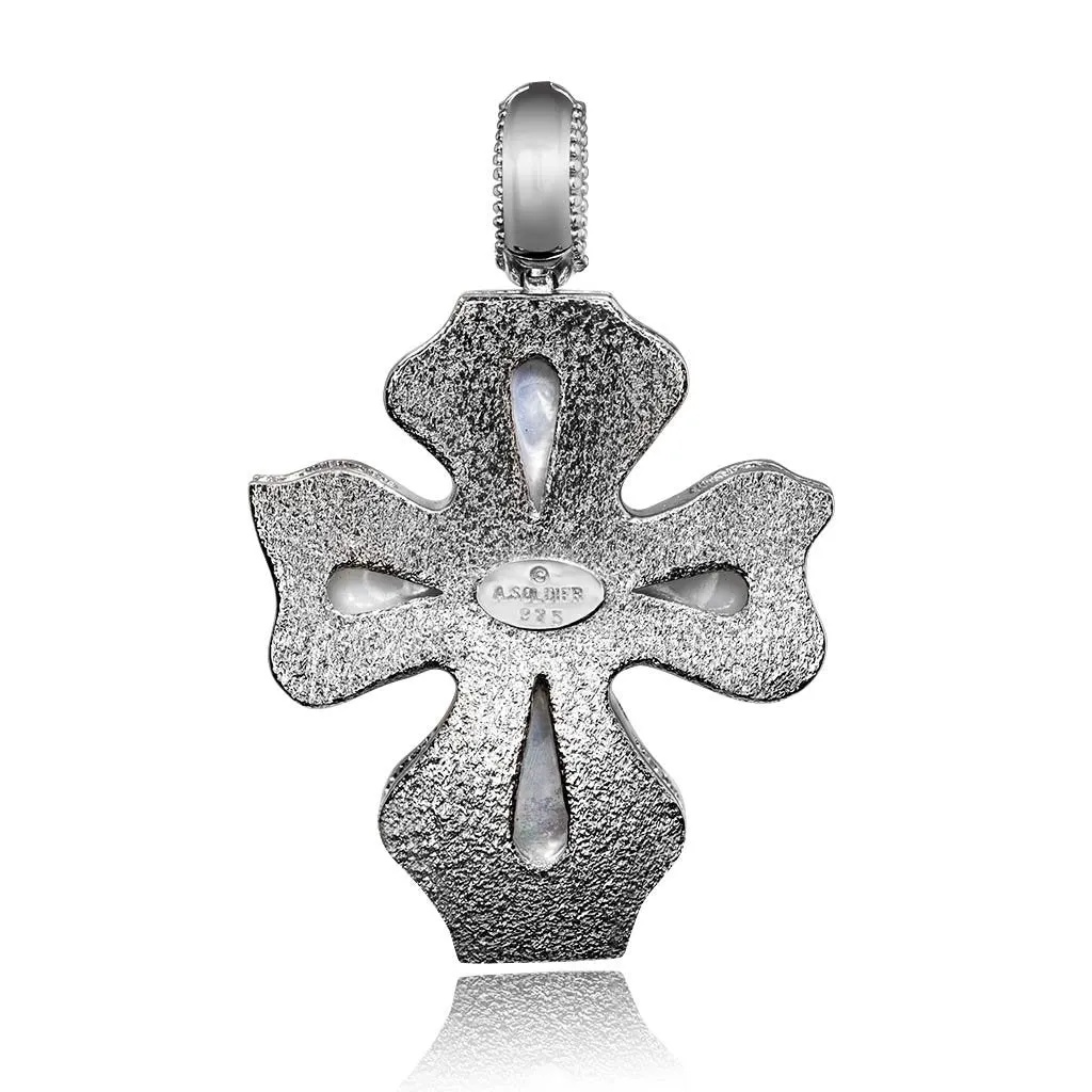 Silver Cross Pendant with Mother of Pearl and Ruby