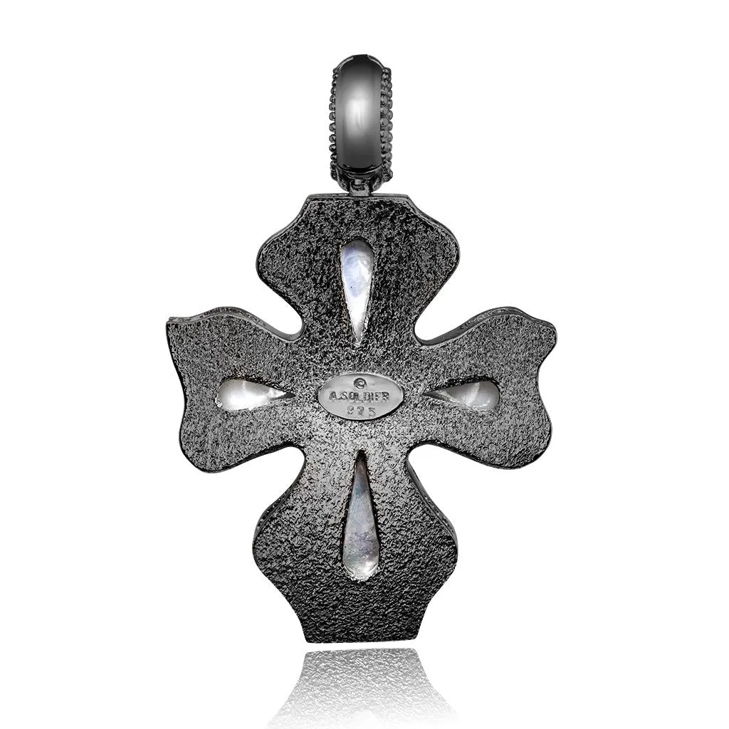 Silver Cross Pendant with Mother of Pearl and Ruby