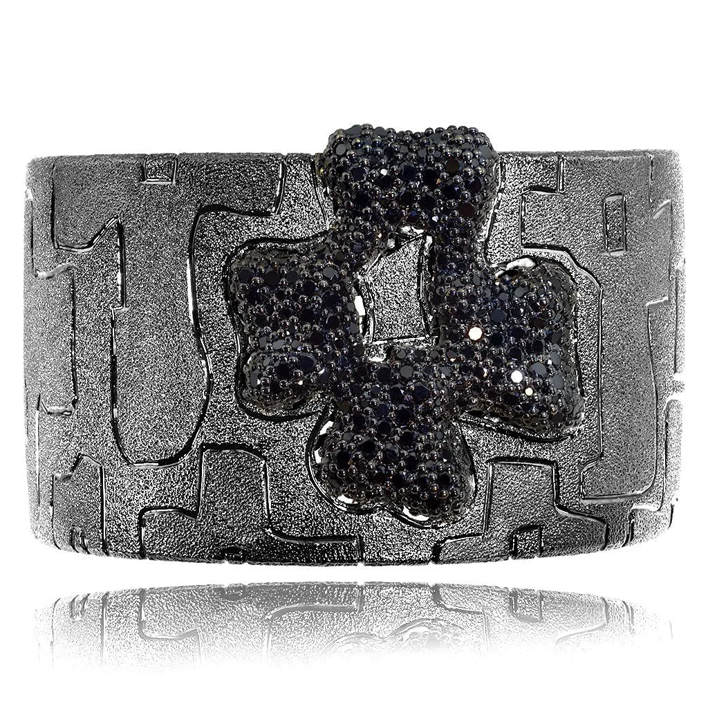 Silver Crossroad Black Cuff Bracelet with Black Spinel