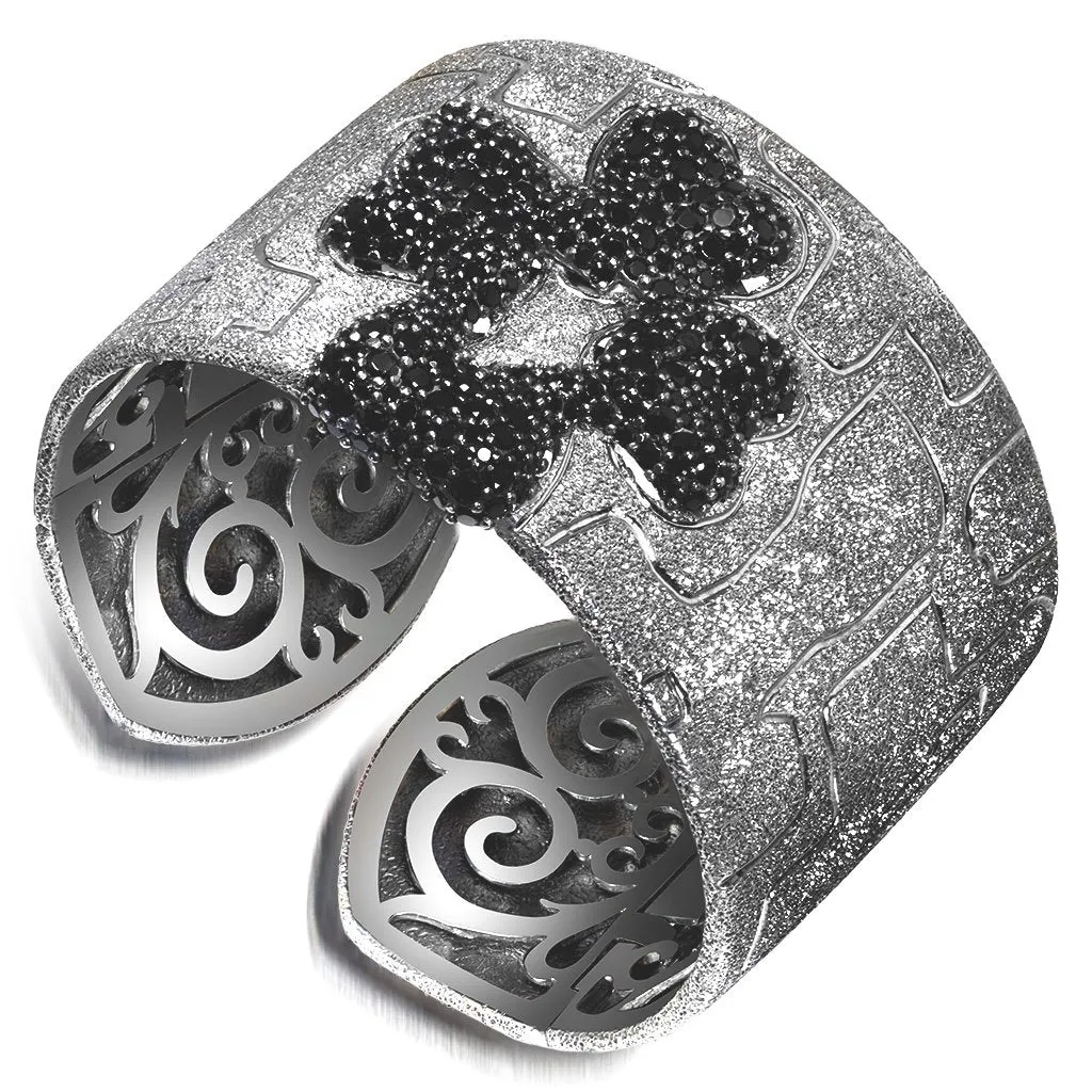 Silver Crossroad Black Cuff Bracelet with Black Spinel