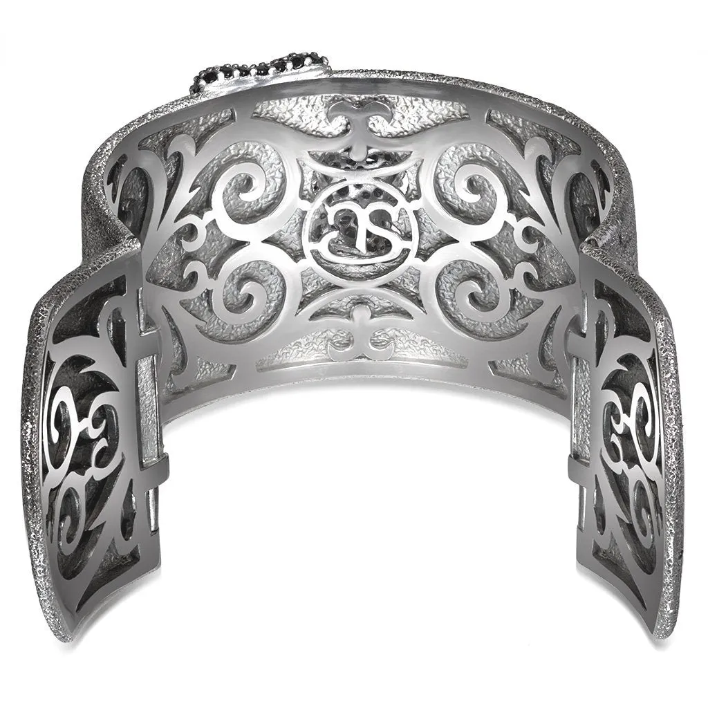 Silver Crossroad Black Cuff Bracelet with Black Spinel