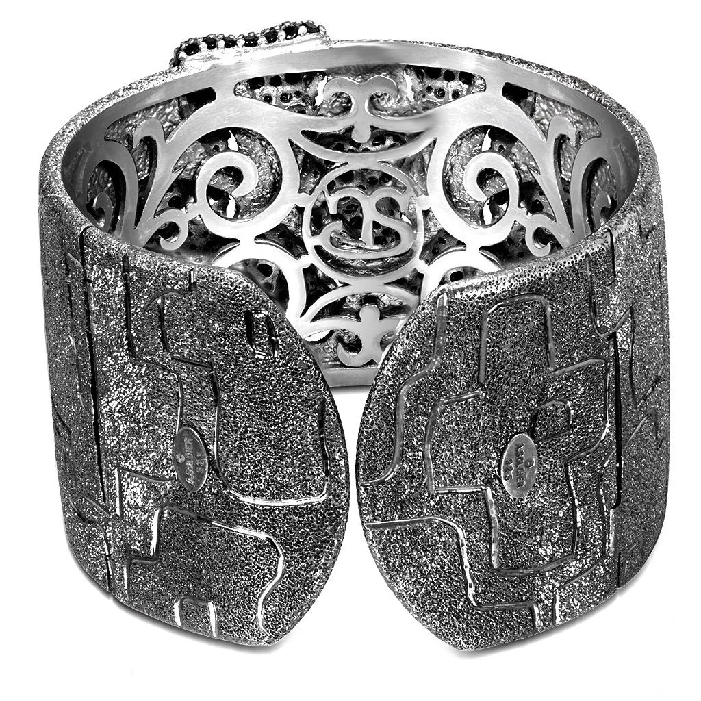 Silver Crossroad Black Cuff Bracelet with Black Spinel