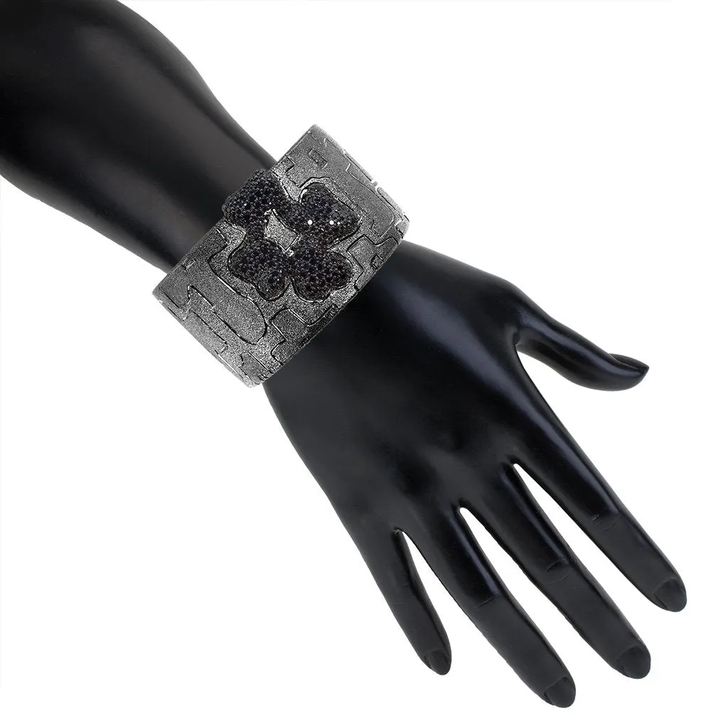 Silver Crossroad Black Cuff Bracelet with Black Spinel