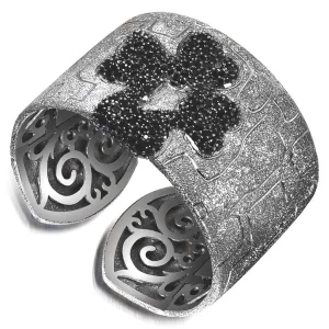 Silver Crossroad Black Cuff Bracelet with Black Spinel