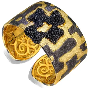 Silver Crossroad Cuff Bracelet with Black Spinel