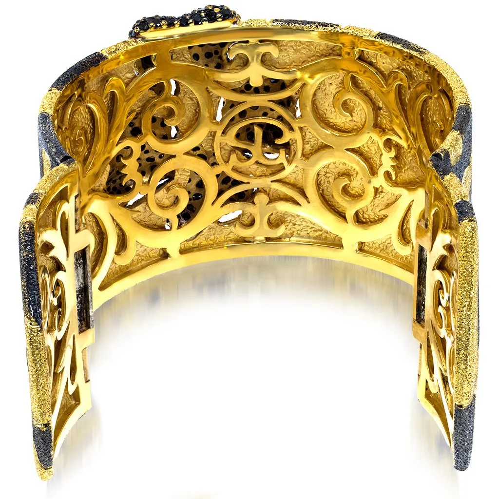 Silver Crossroad Cuff Bracelet with Black Spinel