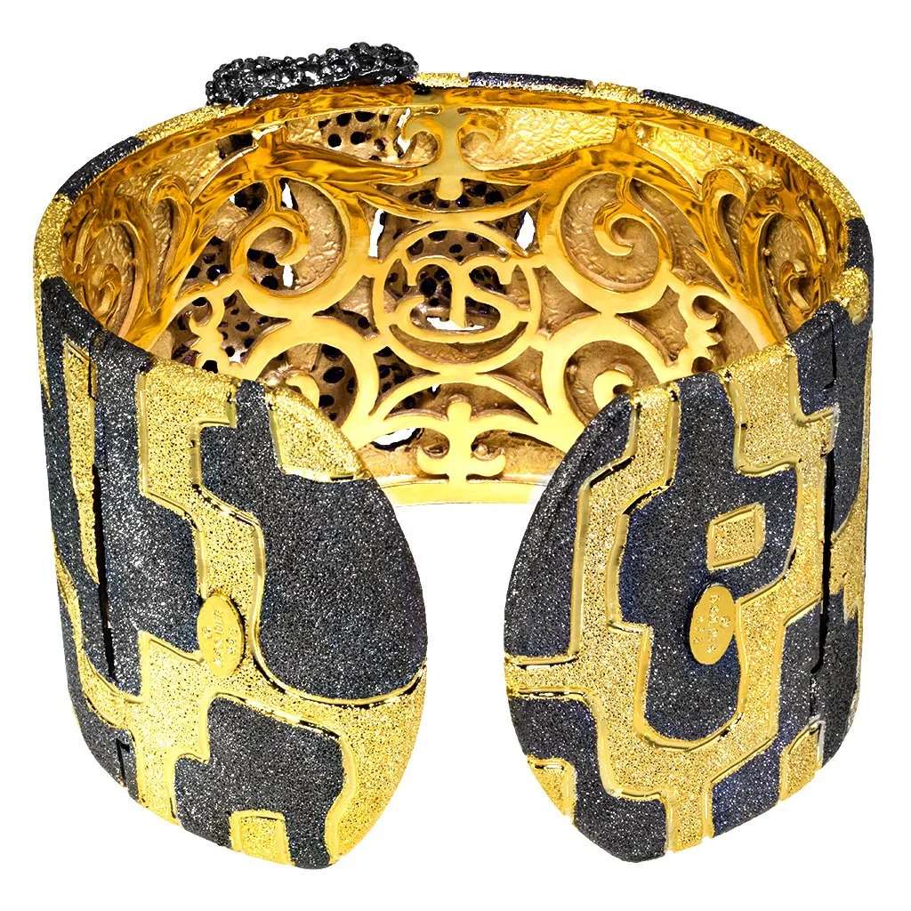 Silver Crossroad Cuff Bracelet with Black Spinel