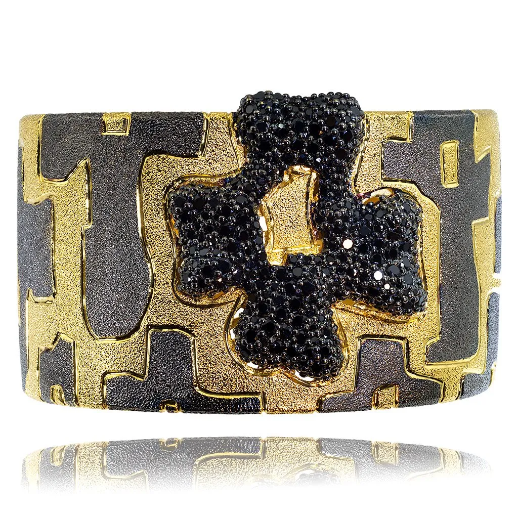 Silver Crossroad Cuff Bracelet with Black Spinel