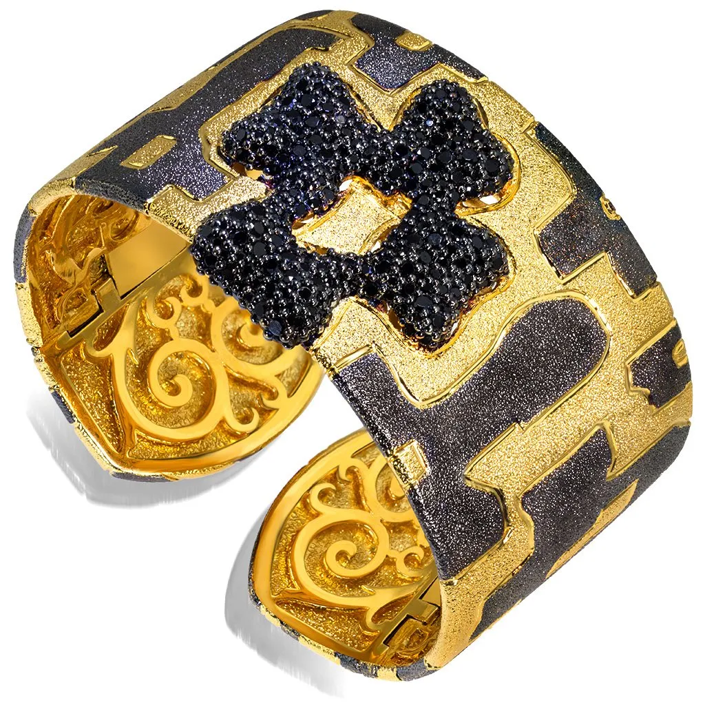 Silver Crossroad Cuff Bracelet with Black Spinel