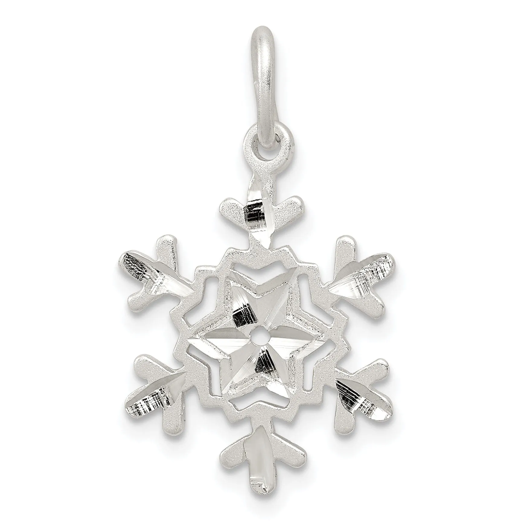 Silver Diamond Cut Snowflake Charm Pendant