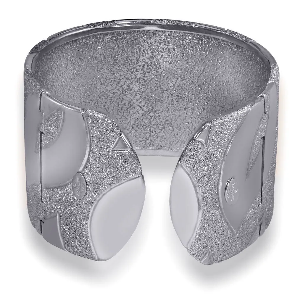 Silver Glossy Leaf Cuff Bracelet