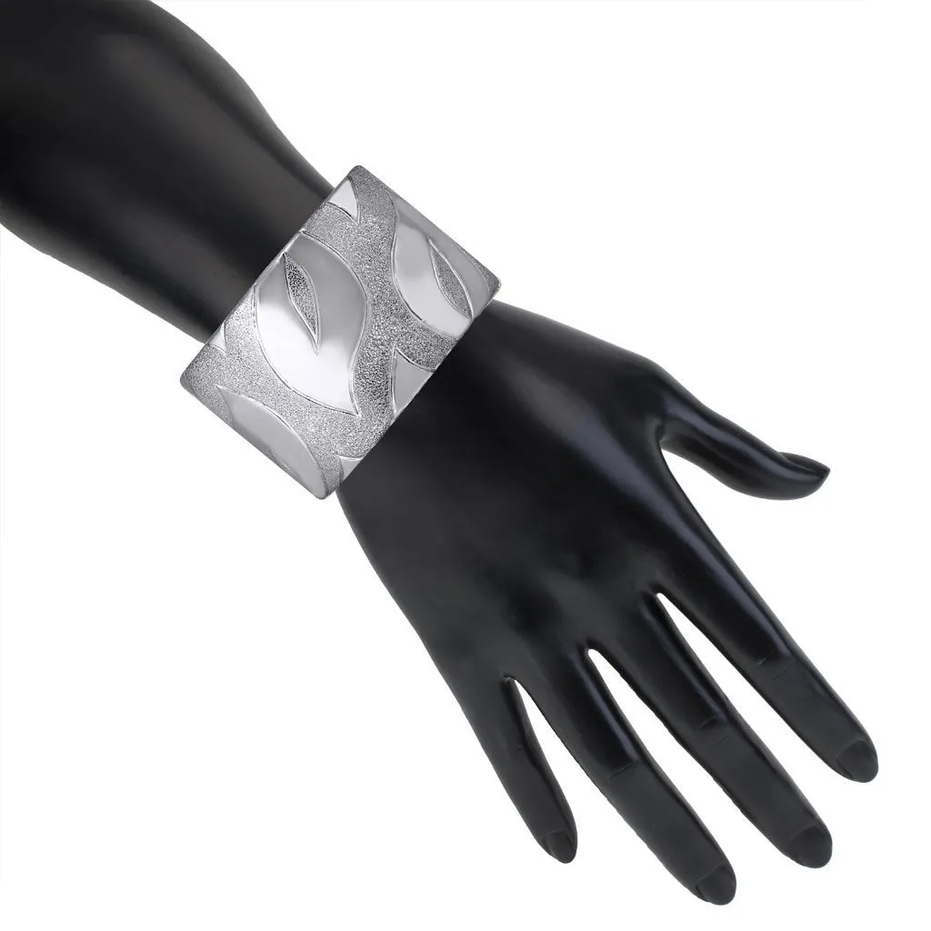 Silver Glossy Leaf Cuff Bracelet
