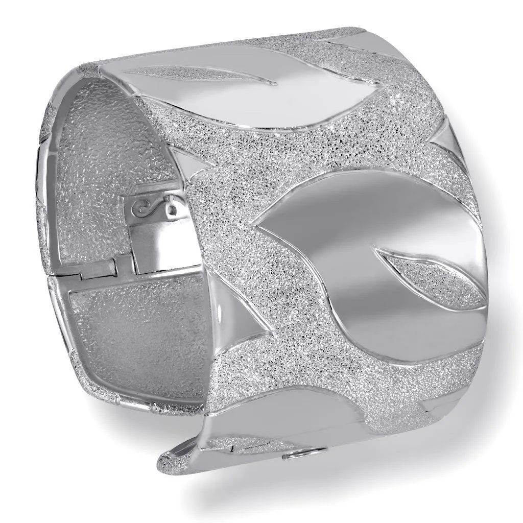 Silver Glossy Leaf Cuff Bracelet