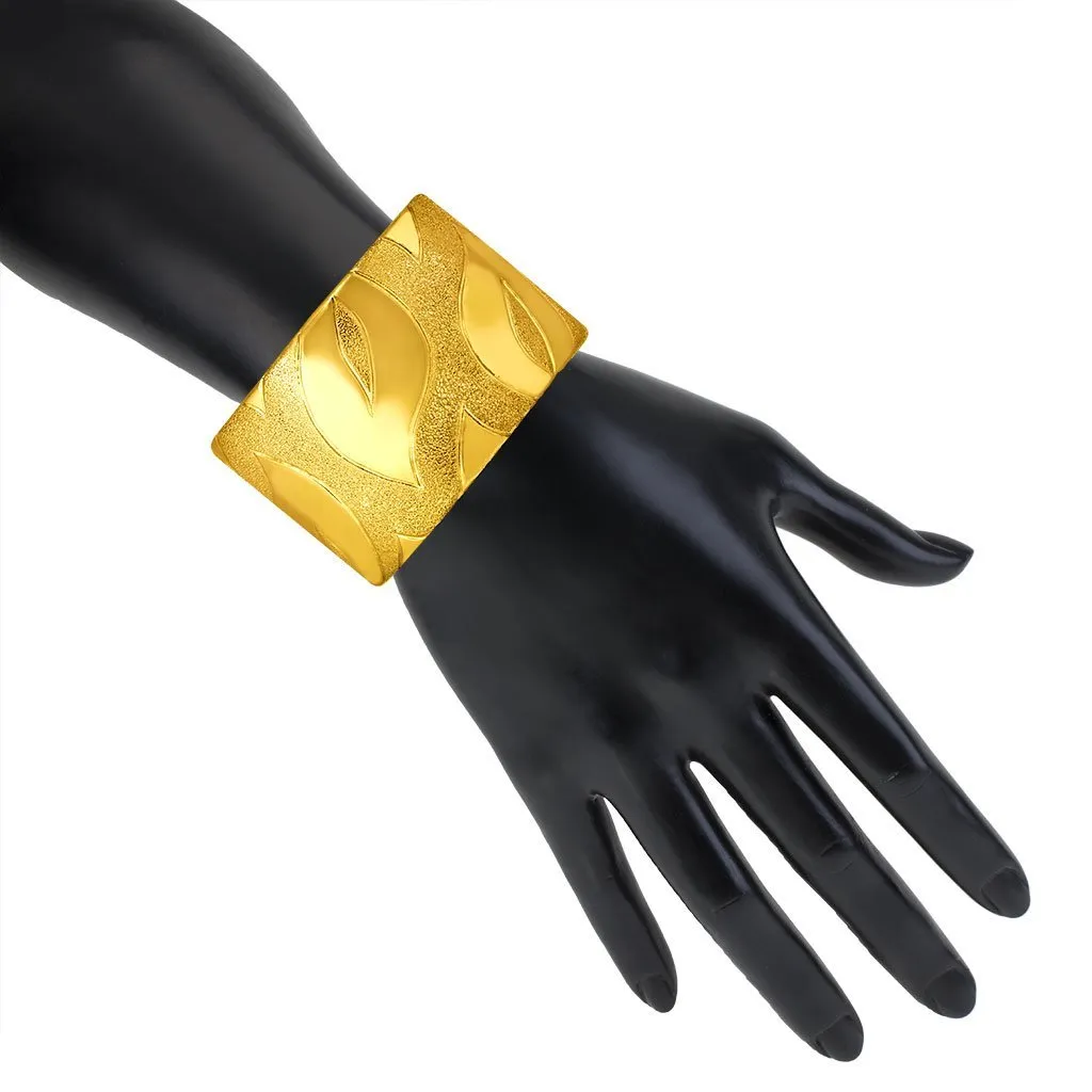 Silver Glossy Leaf Cuff Bracelet