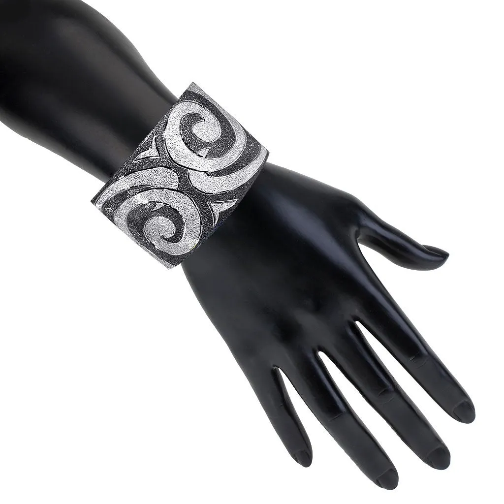 Silver Inverse Pattern Swirl Cuff Bracelet