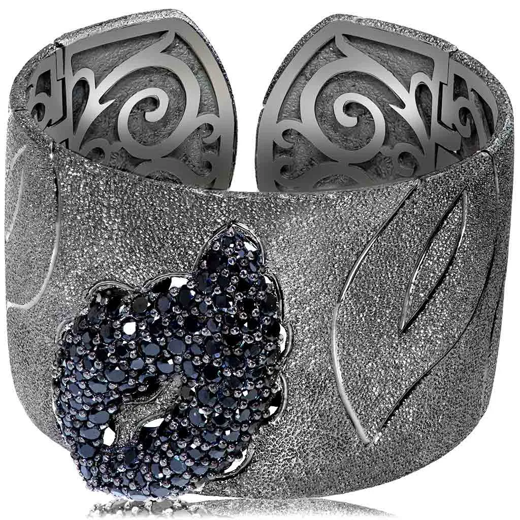 Silver Leaf Cuff Bracelet with Spinel