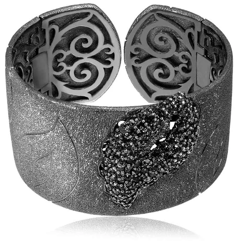 Silver Leaf Cuff Bracelet with Spinel