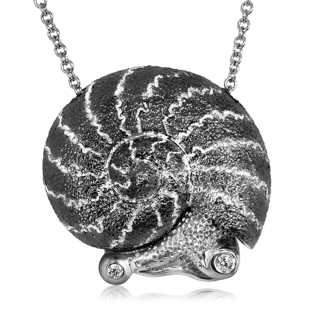 Silver Little Snail Pendant with Diamonds On Chain