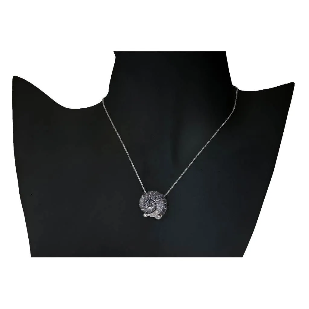 Silver Little Snail Pendant with Diamonds On Chain