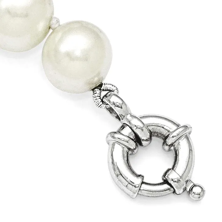 Silver Majestik White Shell Pearl Bead Bracelet
