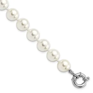 Silver Majestik White Shell Pearl Bead Bracelet
