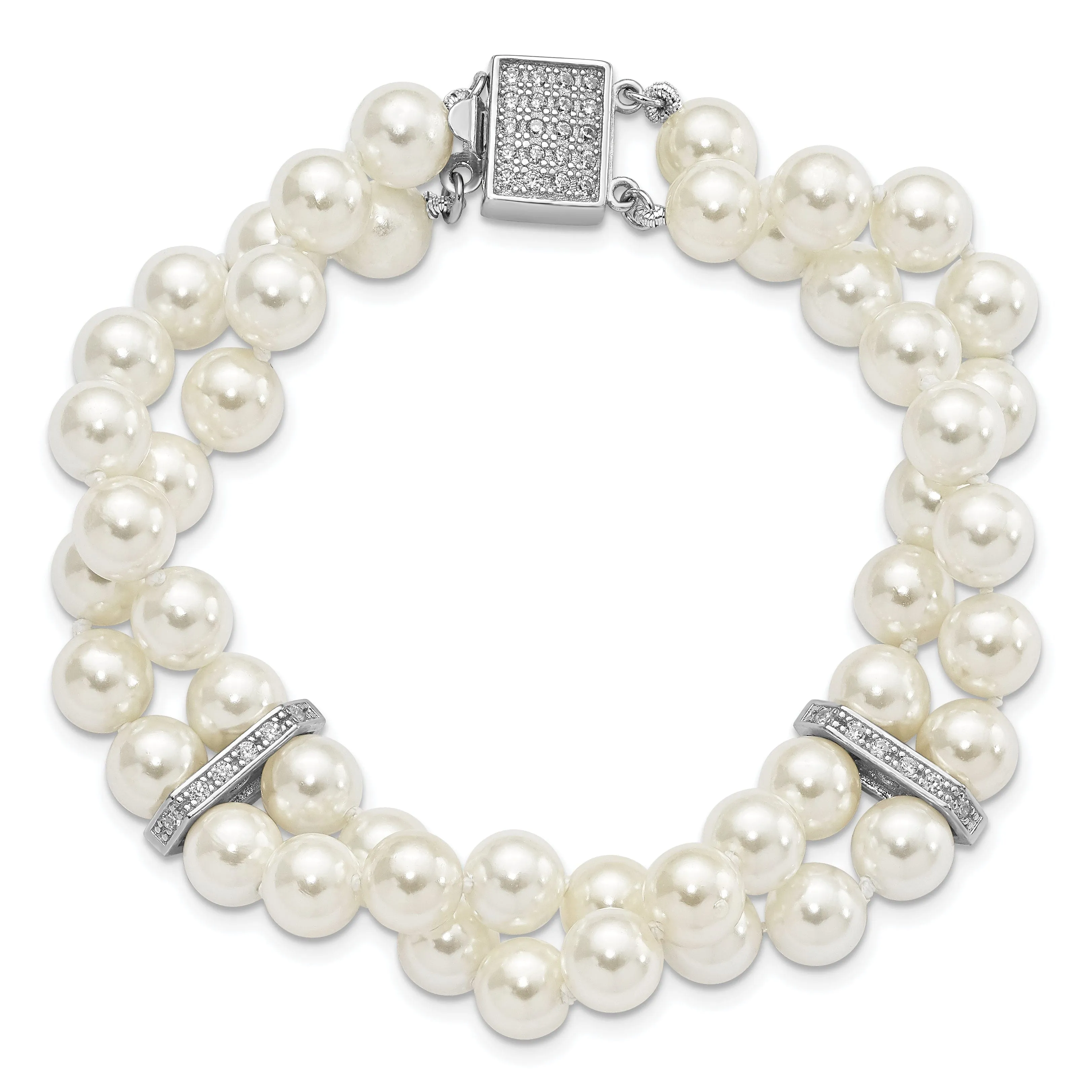 Silver Majestik White Shell Pearl Bead Bracelet